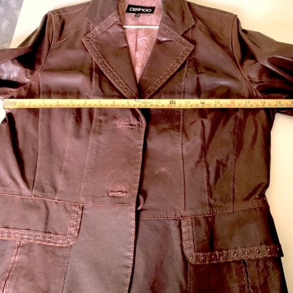 Derimod Brownish Burgundy Shiny Lamb Leather Blazer jacket metal Spikes US M - Picture 14 of 16